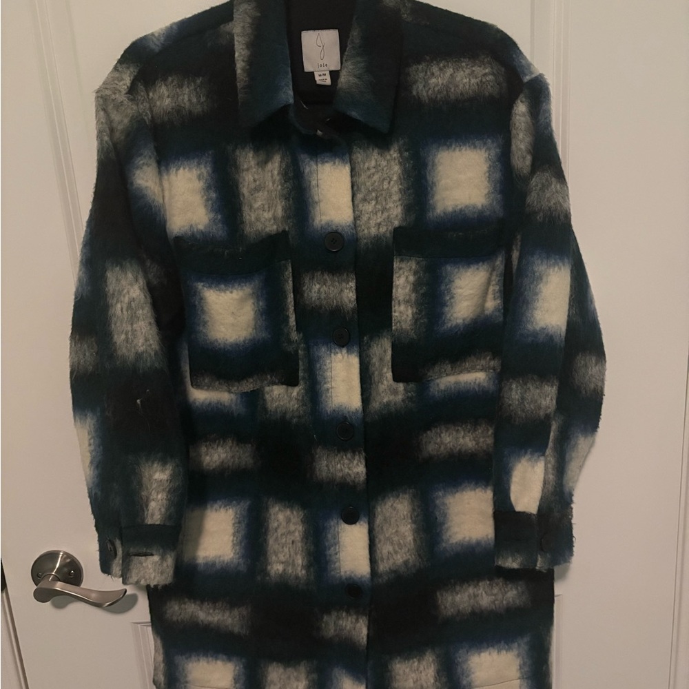 Joie Green and Cream Teddy Jacket with Oversized Style and Bold Pattern